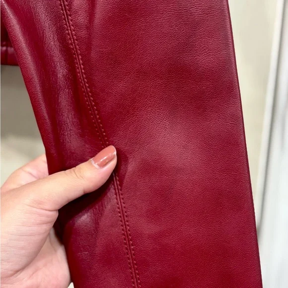 Cropped Red Leather Moto Jacket - Picture 5 of 7